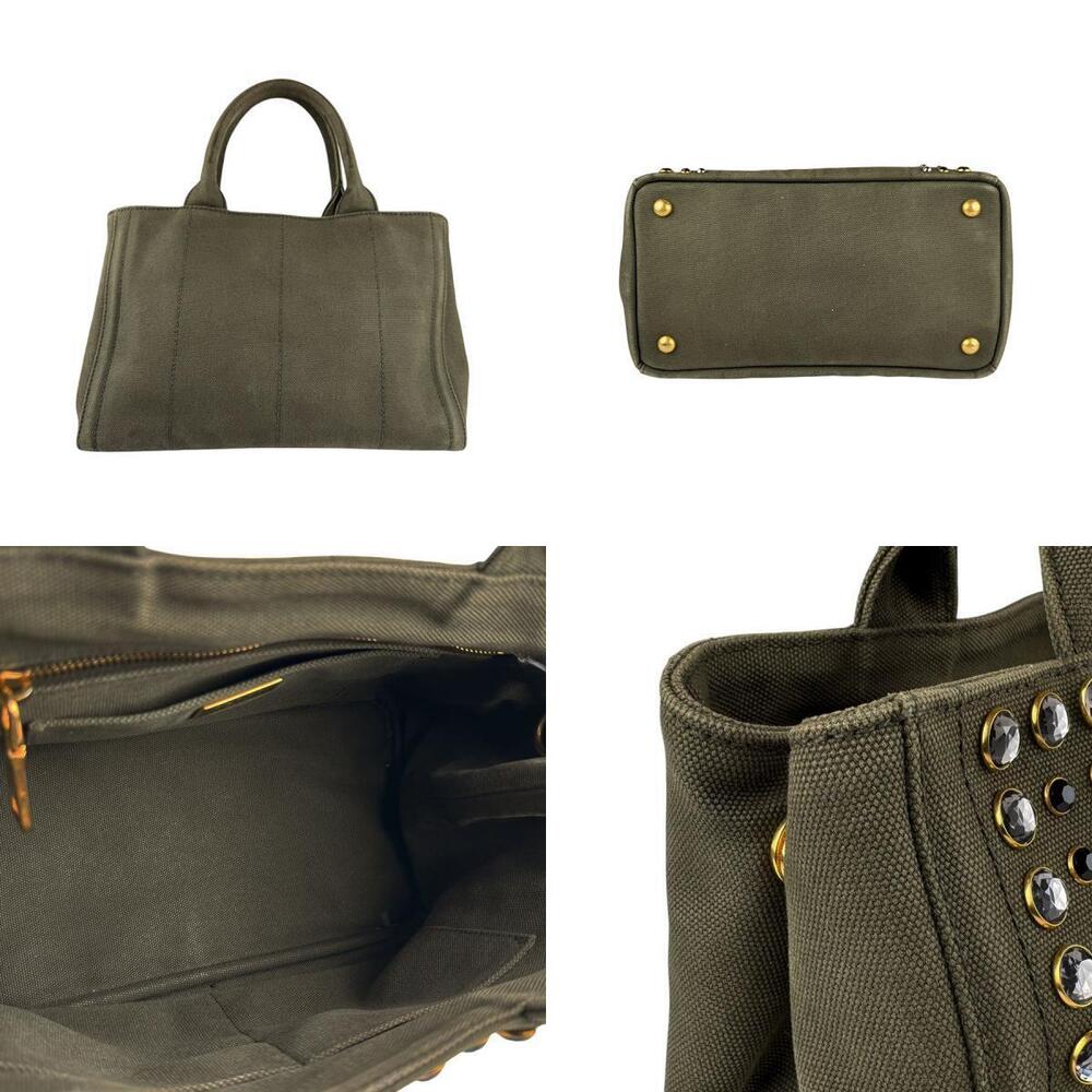 Prada Canapa Canvas Khaki Green Handbag Shoulder Bag - Picture 3 of 4